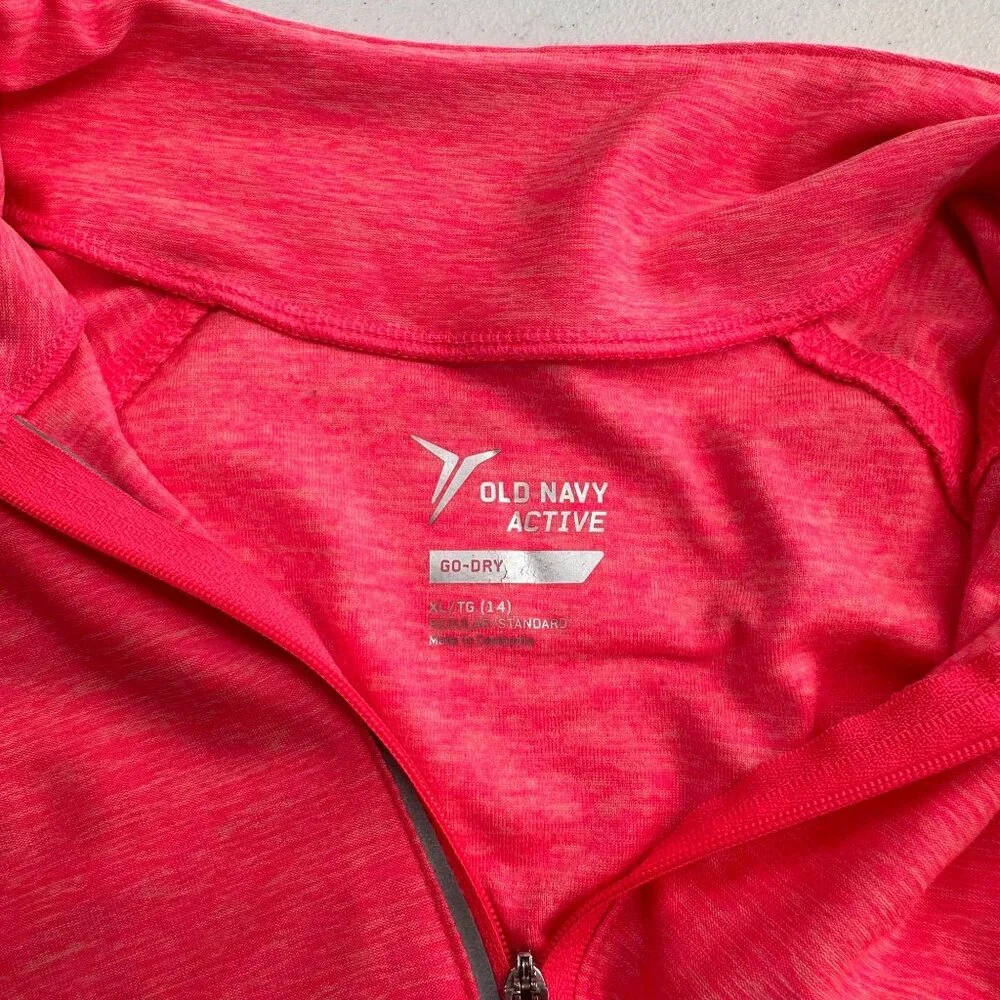 Old Navy Active Girls Go-Dry Pullover XL Hot Pink Long Sleeve Half-Zip‎ Top Neon